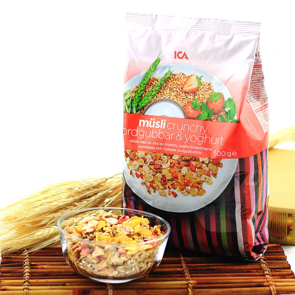 瑞典ICA麦片水果燕麦片谷物麦片进口即食营养早餐草莓酸奶口味500g/袋