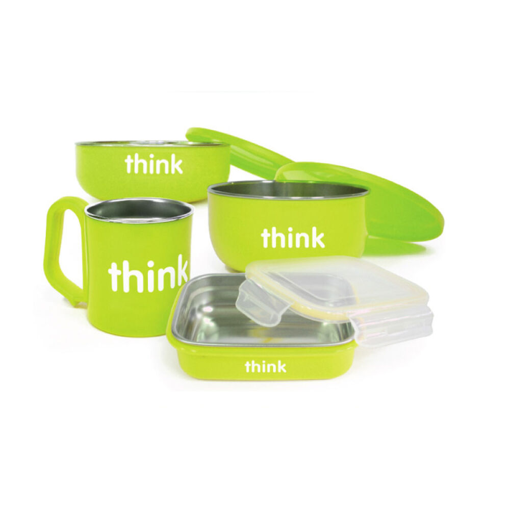 美国原装进口辛克宝贝Thinkbaby宝宝婴幼儿不锈钢餐具套餐绿色款4件/套