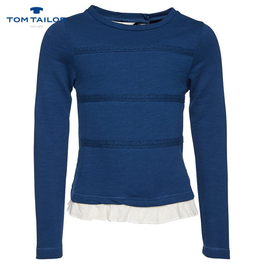 TOMTAILOR2016新款清新简约材料混合女童套衫深蓝色128/134