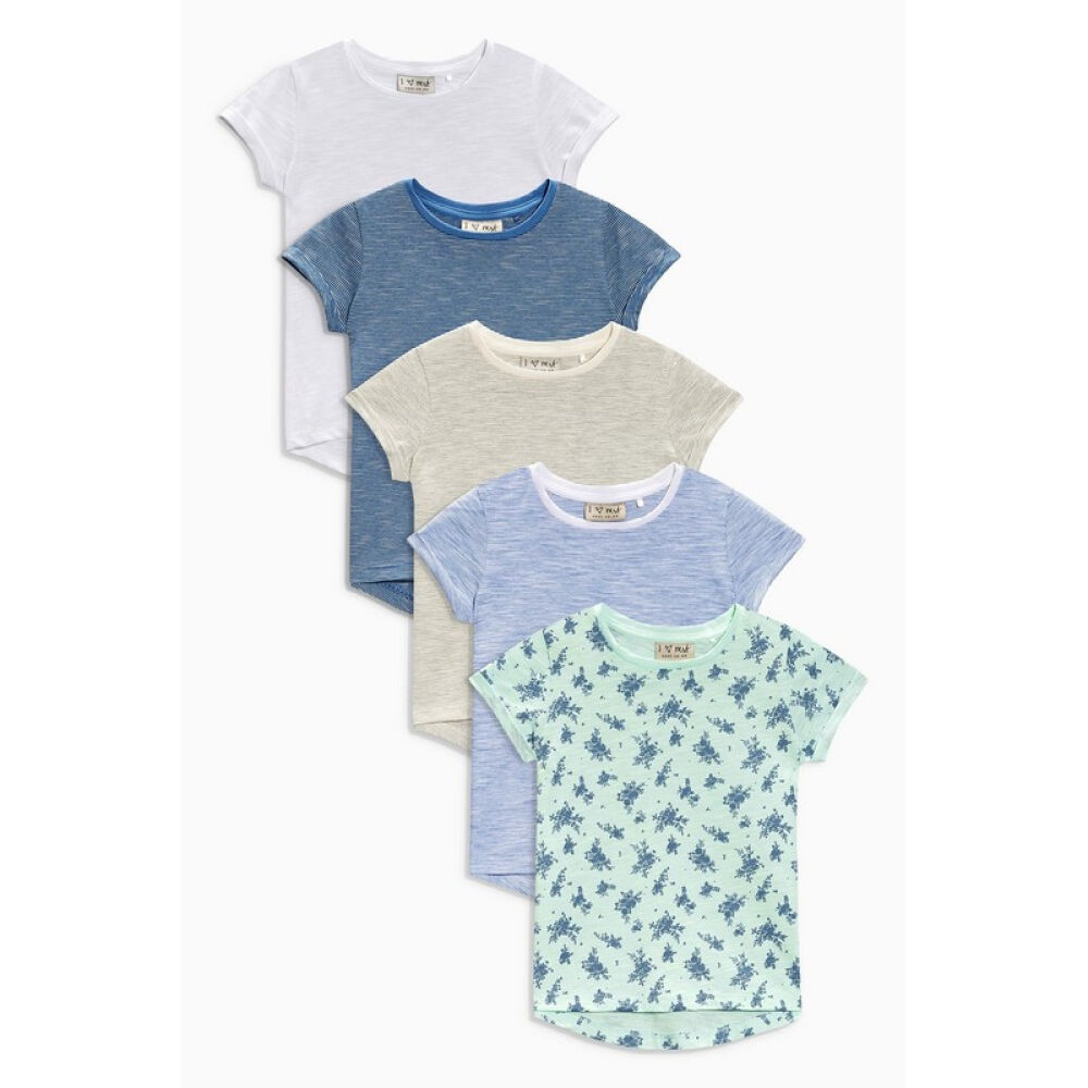 [全球购]next童装2016年夏季男孩女孩五件装短袖T恤3个月-6岁儿童T恤蓝色T恤五件装366-3284-5岁