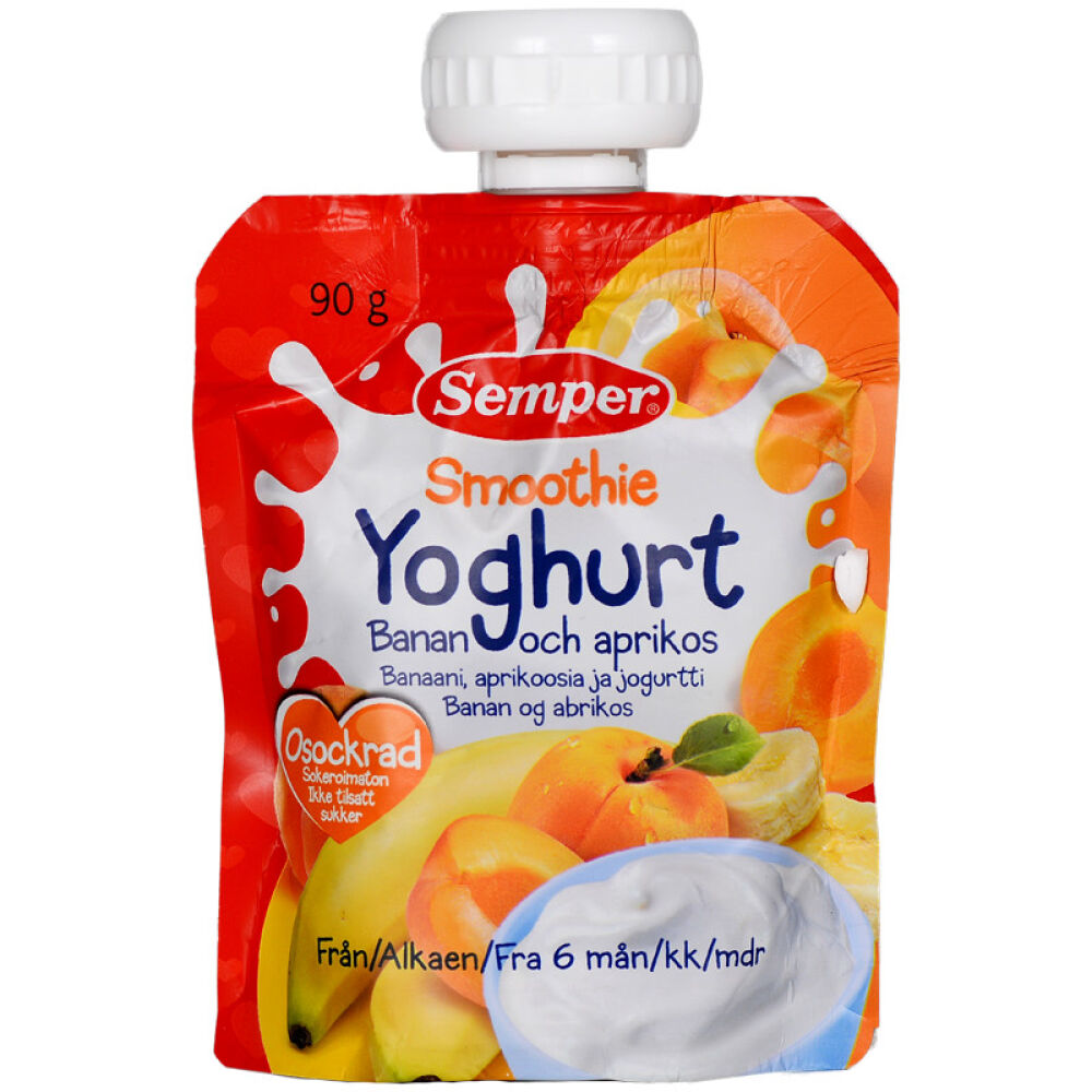 丹麦原装进口【森宝Semper】婴幼儿水果泥90克吸吸乐多种口味水果酸奶(杏子和香蕉)