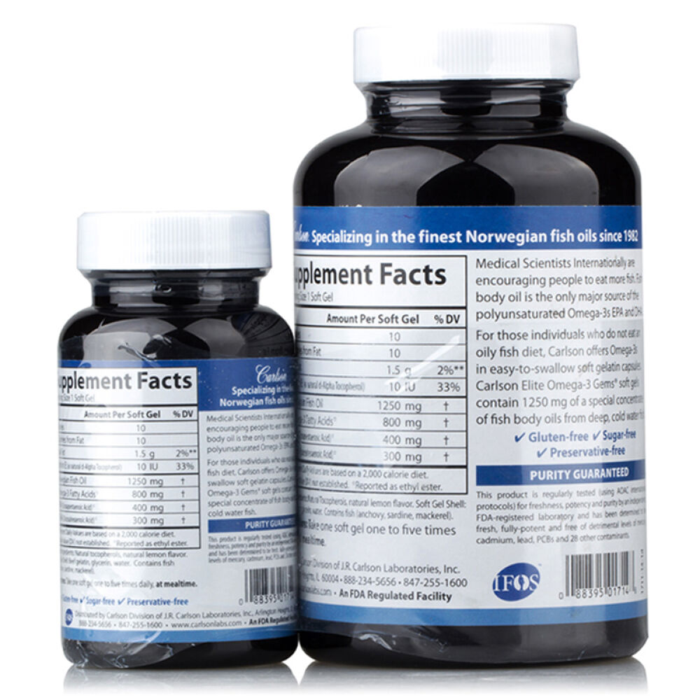 自营康一生（Carlson）欧米伽3挪威深海鱼油软胶囊(90粒+30粒)柠檬味120粒（美国进口）
