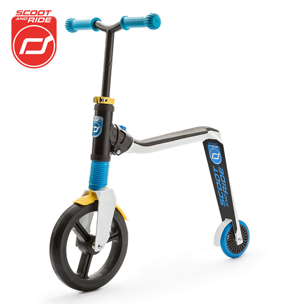 scootride儿童滑板车骑滑二合一平衡车两二轮代步奥地利_滑威骑士蓝黄色