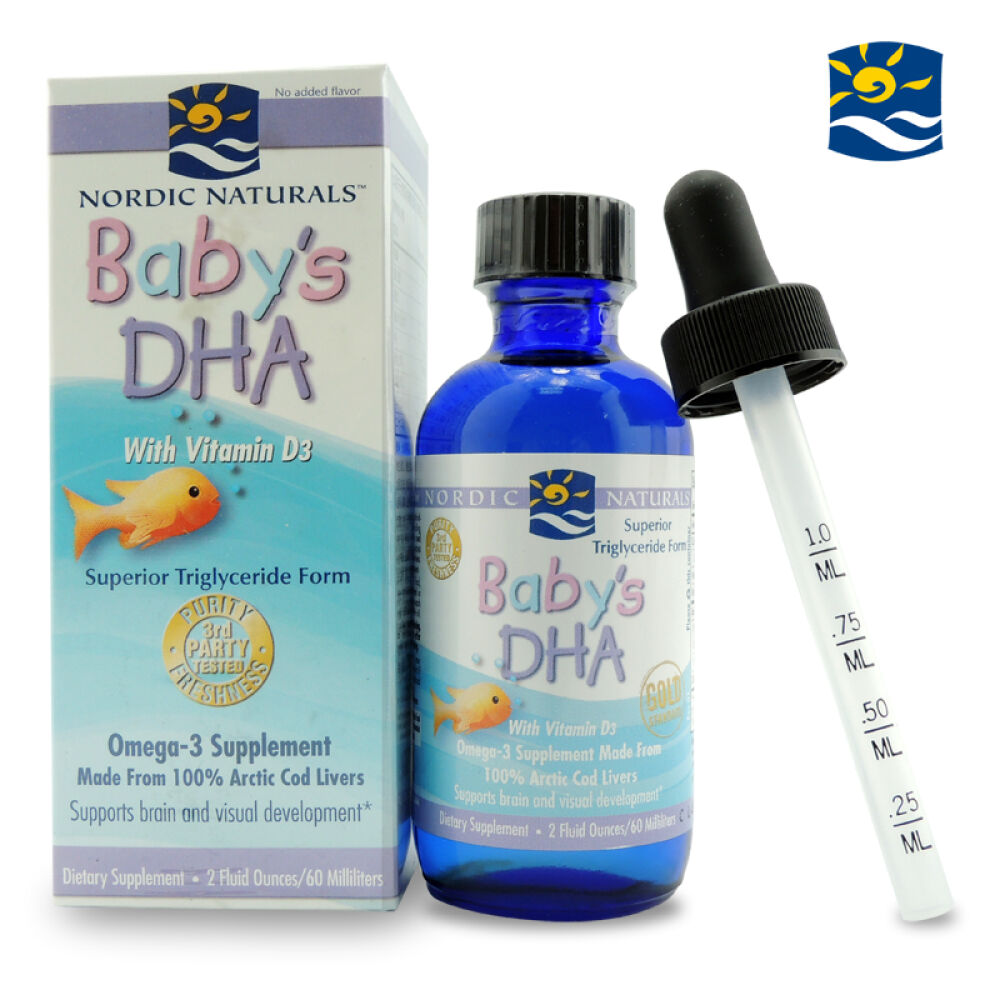 挪威小鱼NordicNaturals进口婴儿鳕鱼油DHA补VD宝宝鱼油D3滴剂60ml
