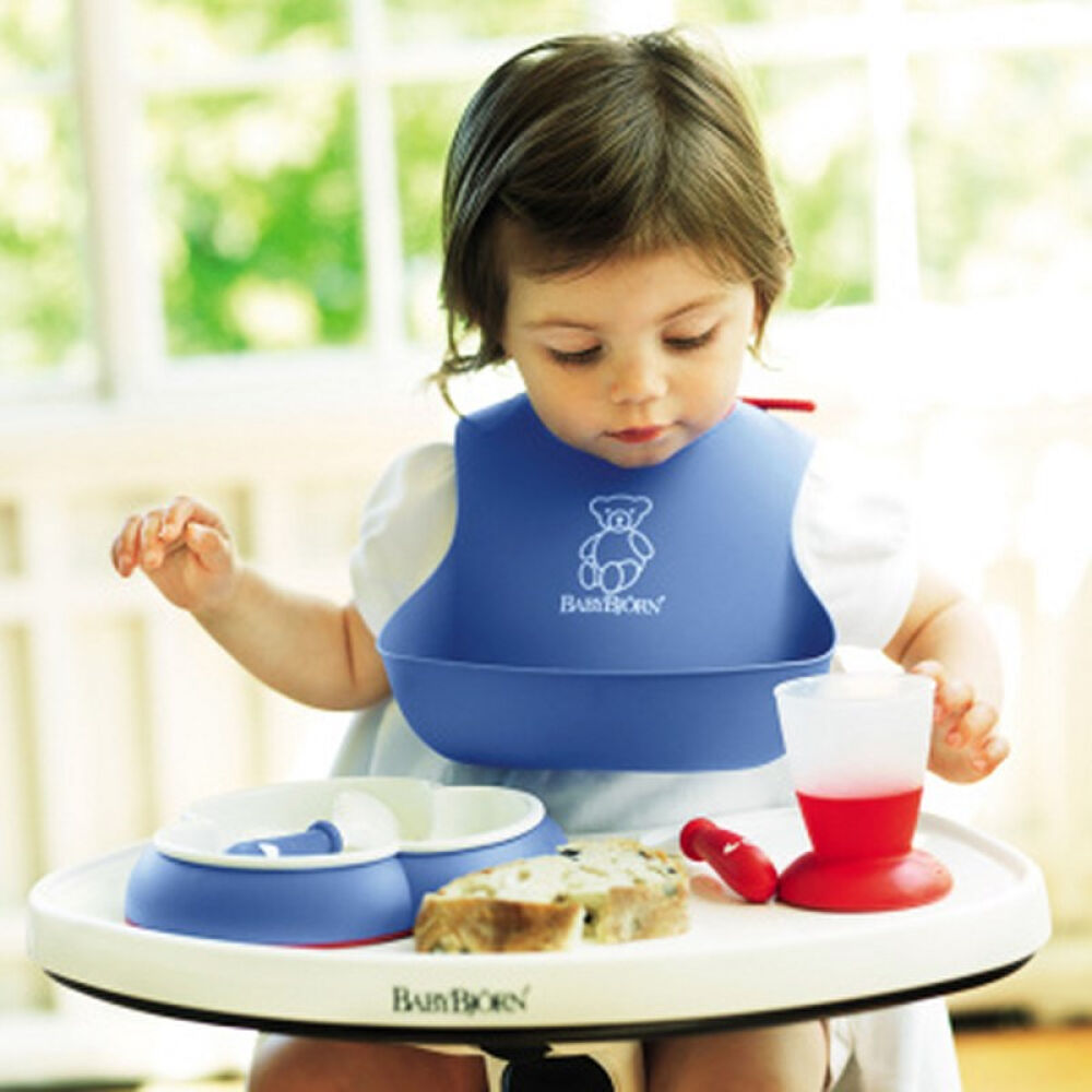 包邮【全球购】美国品牌瑞典制造BabyBjorn婴儿防水围兜围嘴软胶饭兜蓝色拆单