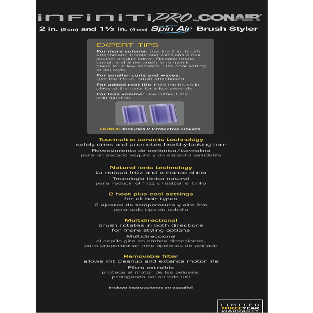 美国直邮美康雅Conair旋转空气热风电动卷发棒