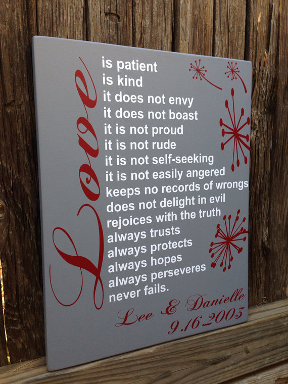 valentinesdaygiftloveispatient1corinthians13:4woodsignwedding