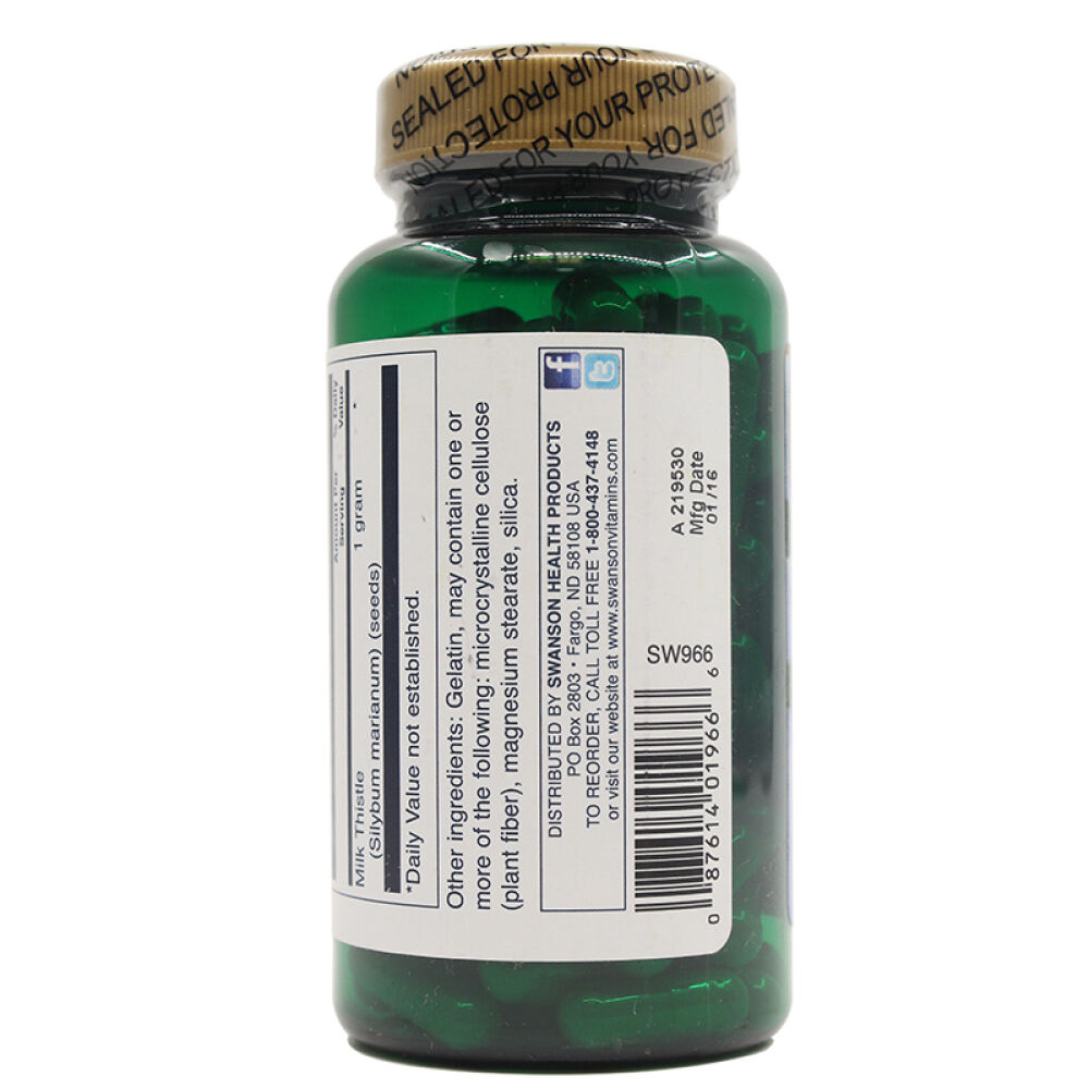 Swanson斯旺森美国奶蓟草水飞蓟解酒护肝保肝宝肝脏排毒片100片4瓶