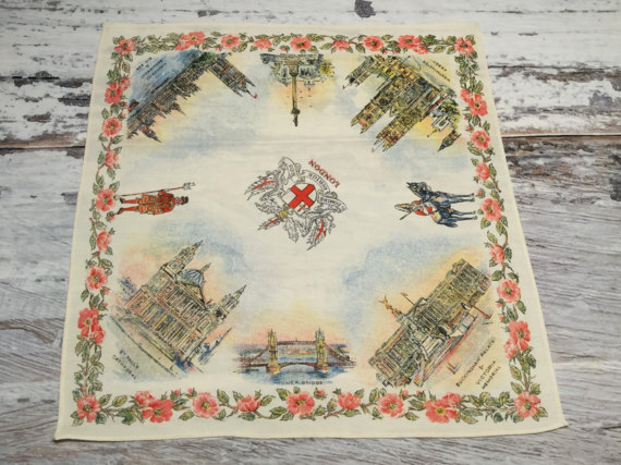 VintageHankieHandkerchief.SilkHankie.SouvenirHankieFromLondon,England.VintageHankie.
