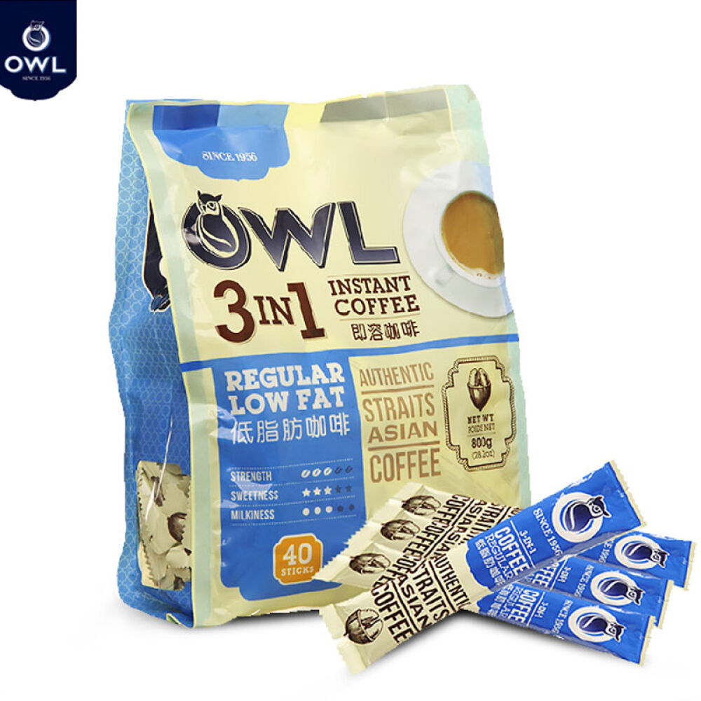 【全球购】OWL猫头鹰咖啡新加坡原装进口咖啡冲饮三合一低脂肪速溶咖啡800g40条装