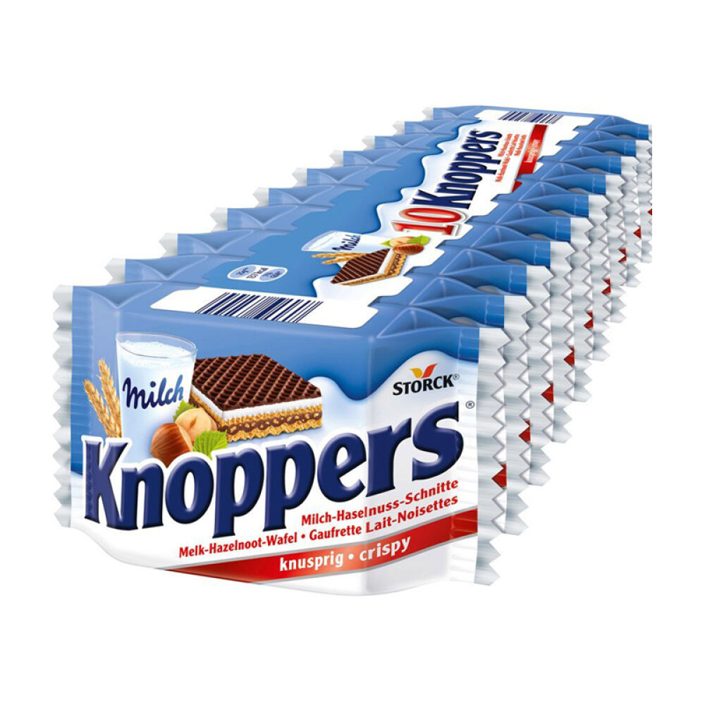 德国进口Knoppers牛奶榛子巧克力威化饼干休闲零食夹心饼干1条10小包20小包