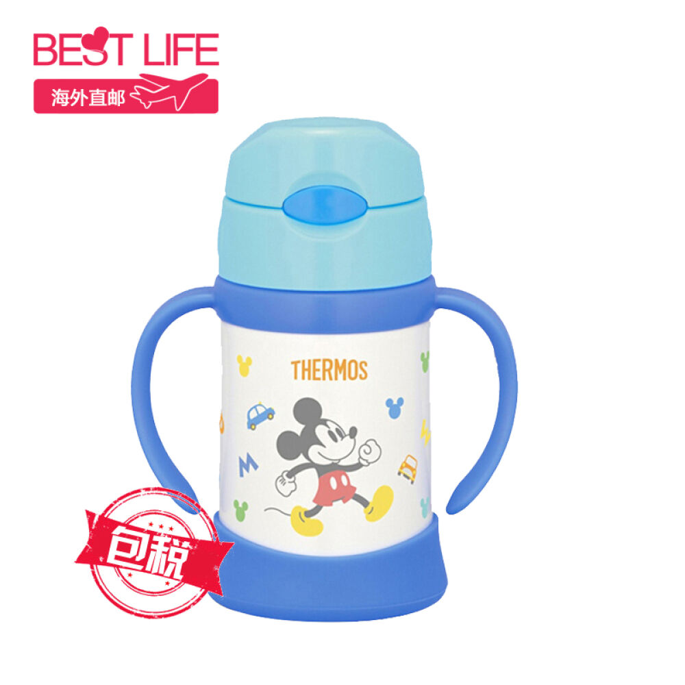 thermos膳魔师吸管杯儿童水杯宝宝学饮杯子凯蒂猫/迪士尼/卡通双耳杯蓝色米奇250ml