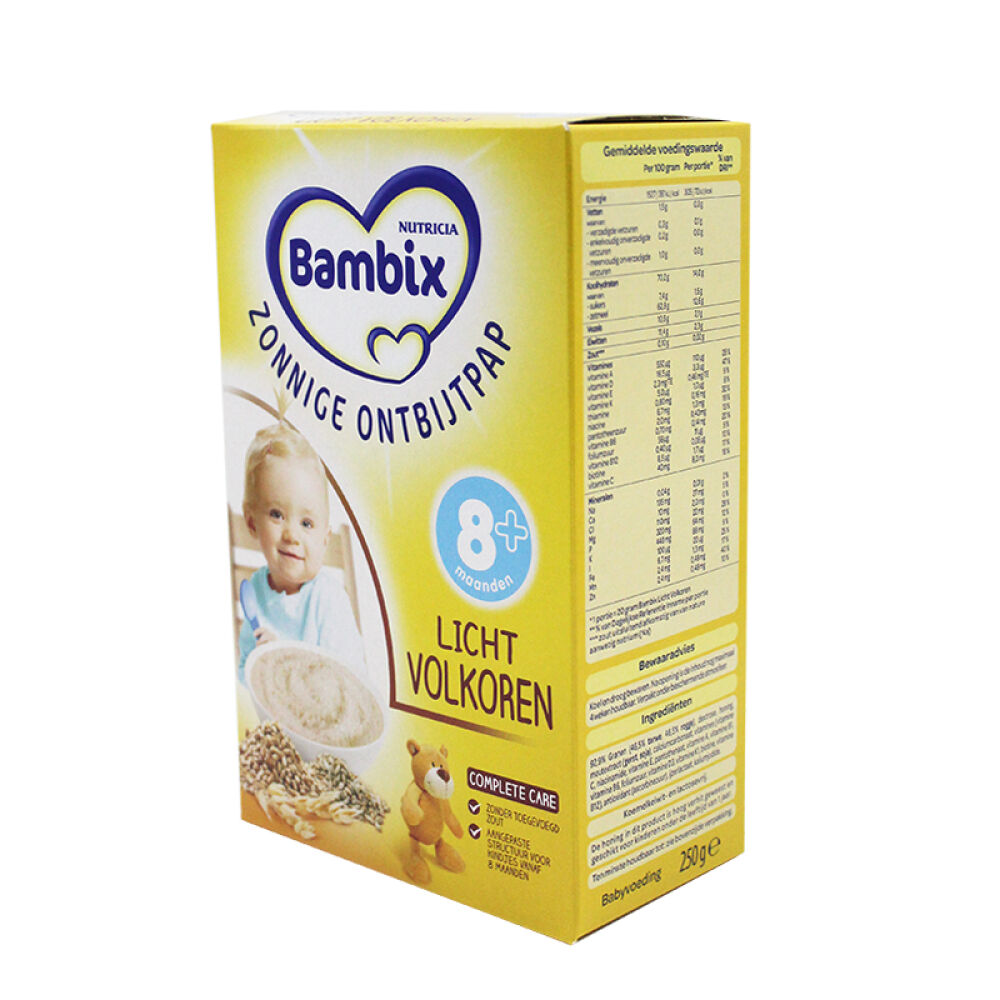 【4盒装荷兰直邮】荷兰牛栏米粉Bambix3阶段全麦谷物米糊原味8个月以上250g*4