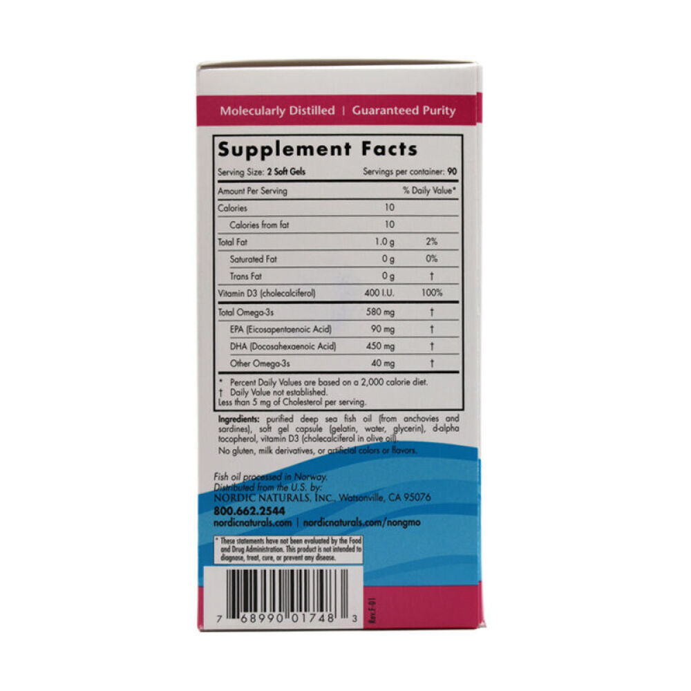 挪威小鱼NordicNaturals婴幼儿鳕鱼油D3滴剂含DHA美国进口孕妇DHA胶囊180粒