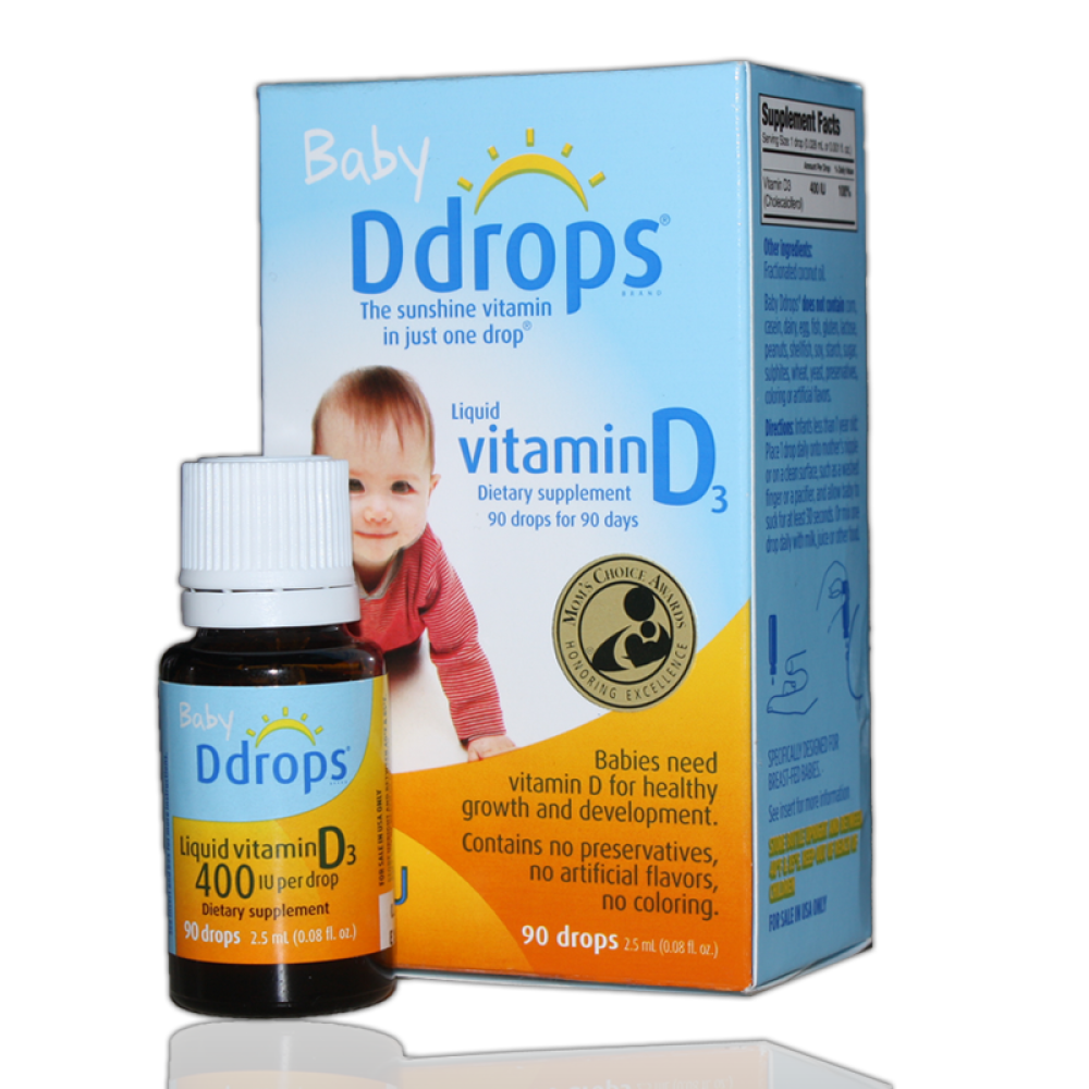 美国原装进口BabyDdrops婴儿维生素D3滴剂促进钙吸收Vd360滴+挪威小鱼60ml组合装