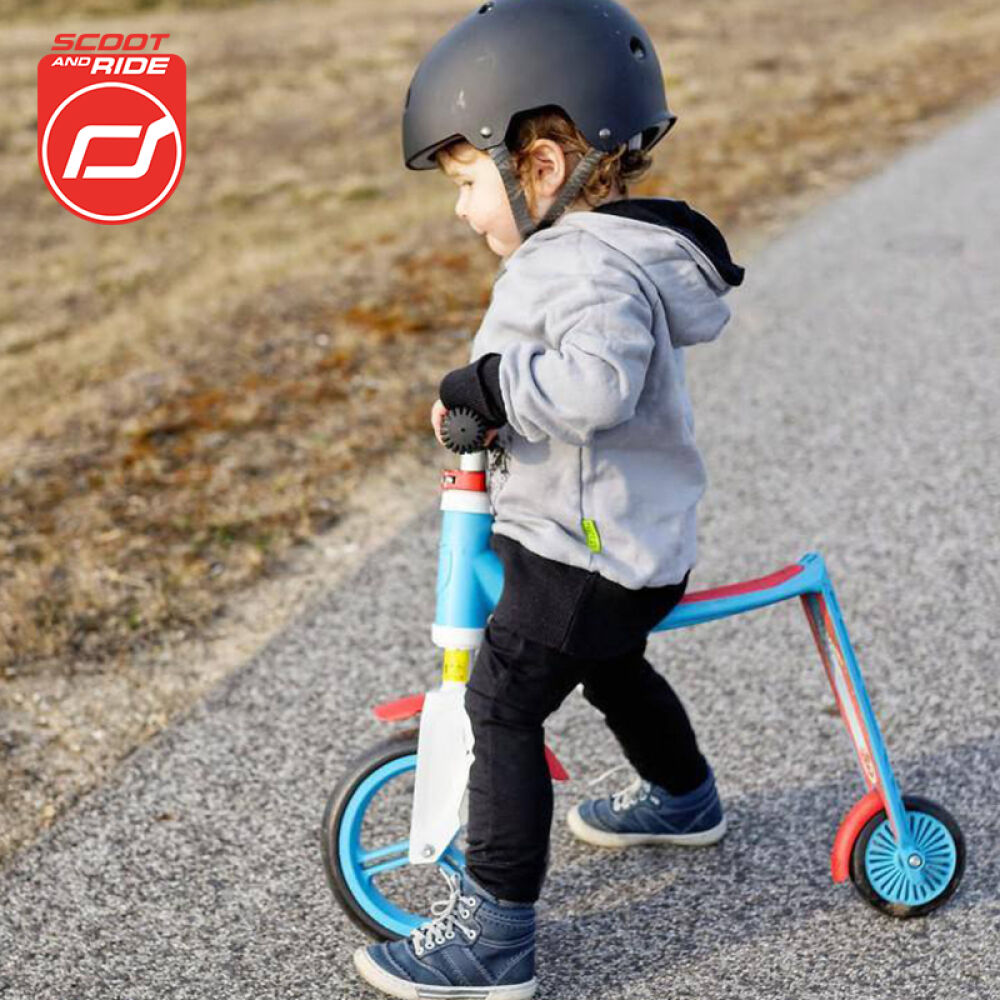 【全球购】奥地利scootride酷骑儿童两用滑板车平衡车可坐可滑可升降滑车1-3岁蓝红色