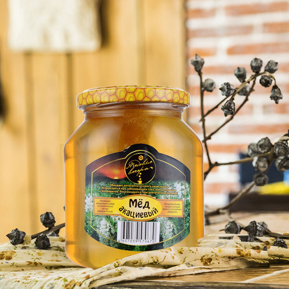 俄罗斯原装进口蜂蜜蜂蜜晚宴天然野生椴树蜜洋槐蜜百花蜜500g洋槐蜜500g玻璃瓶(0670)