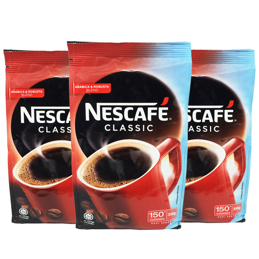马来西亚进口nescafe雀巢咖啡经典醇品咖啡300克袋装300gx3袋