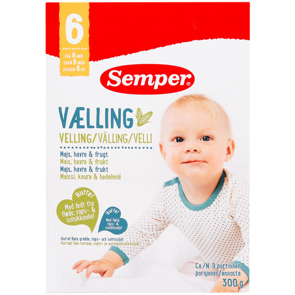 丹麦原装直邮【森宝Semper】婴幼儿谷物稀粥米糊营养辅食玉米稀粥(燕麦与水果)6个月