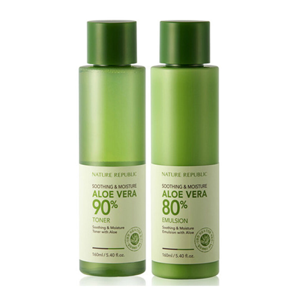 正品韩国NatureRepublic自然乐园芦荟胶水乳3件套装补水