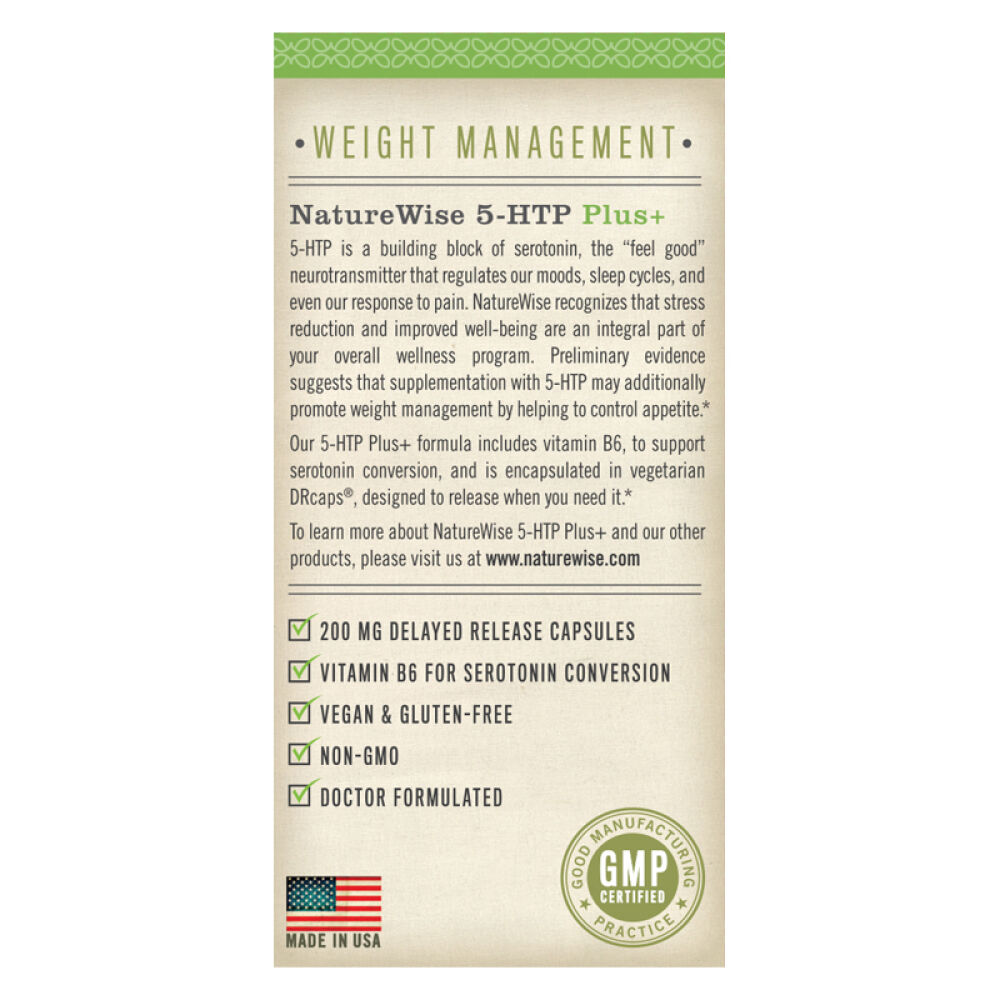 美国进口naturewise减肥瘦身胶囊植物萃取控制食欲5-羟色胺酸加强版30粒(助眠控制食欲)
