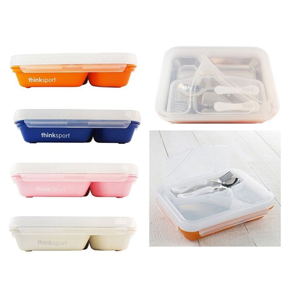 thinkbaby辛克宝贝儿童不锈钢餐具餐盘饭盒宝宝野餐盒附刀叉蓝色