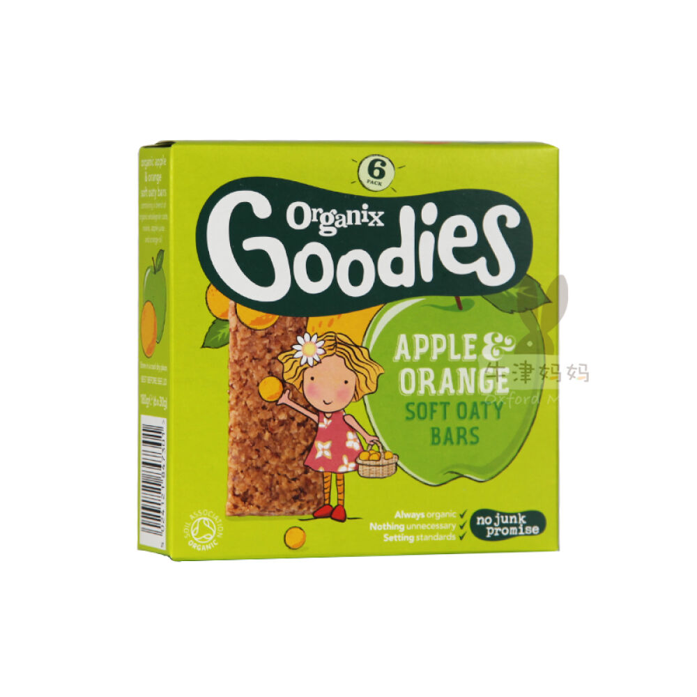 英国进口欧格妮Organix有机水果燕麦条婴儿辅食不加糖6条独立包装12月以上宝宝绿色-苹果