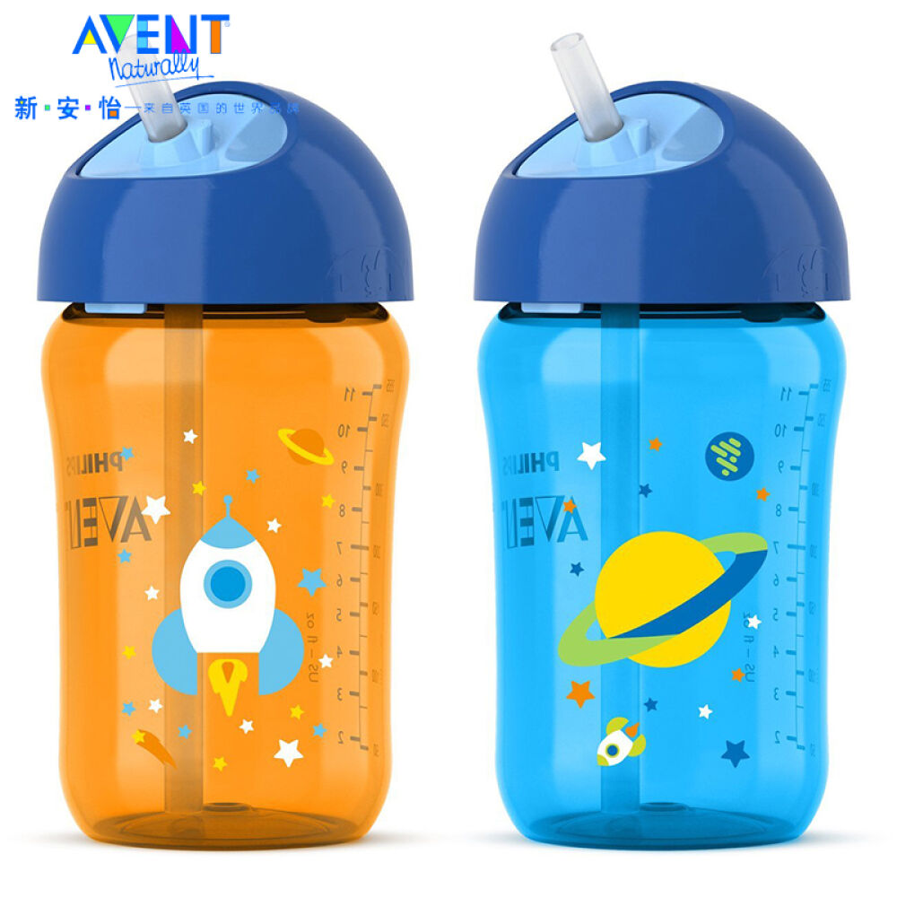 飞利浦新安怡旋转吸管杯12盎司2件装(蓝色/橙色)阶段3