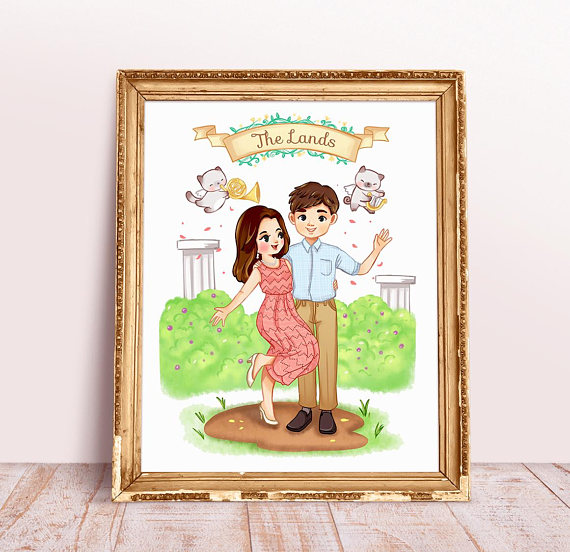 giftweddingillustrationcutecoupleillustrationweddinganniversary