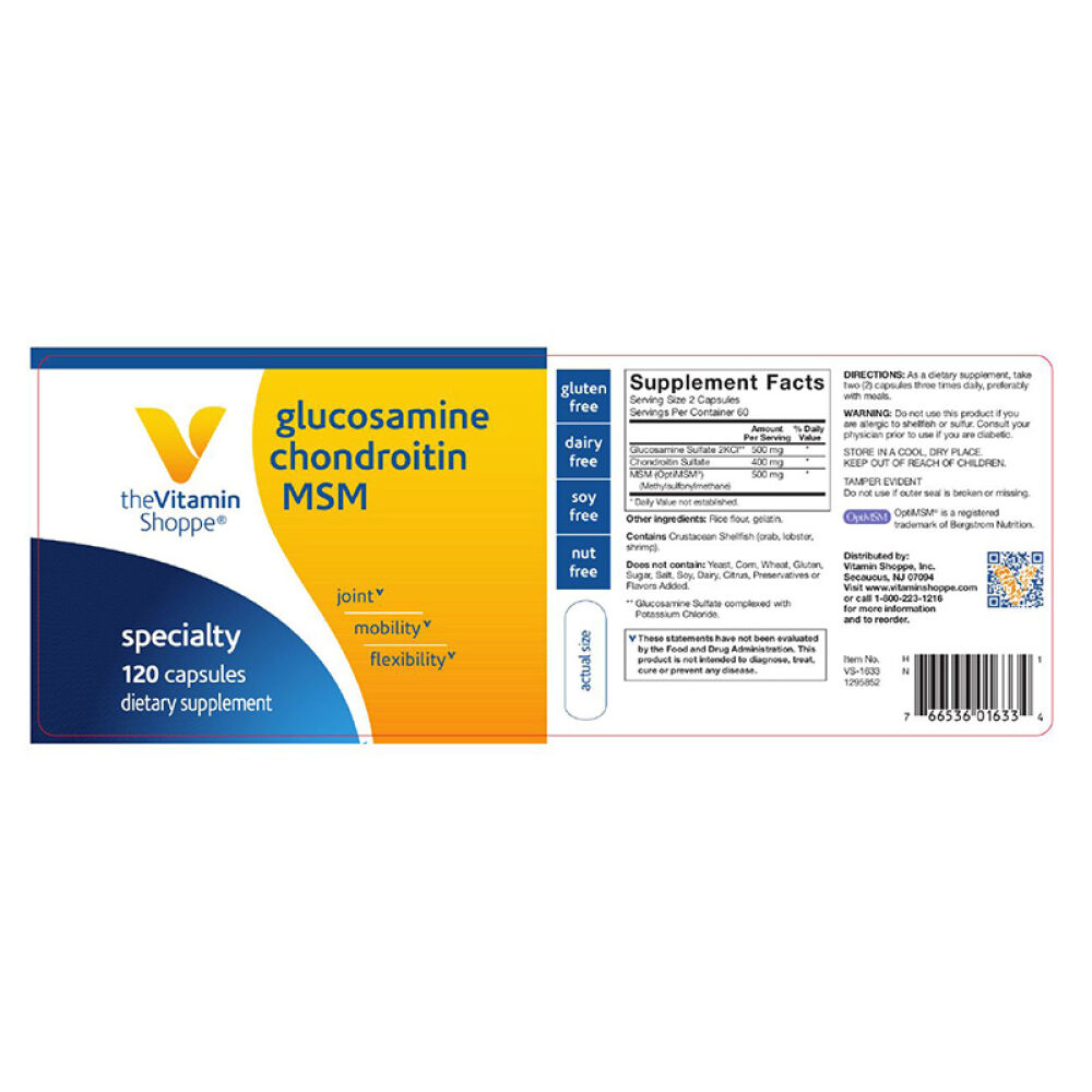 维生素（VitaminShoppe）葡萄糖胺软骨素MSM修复骨关节MSM120粒/1295852
