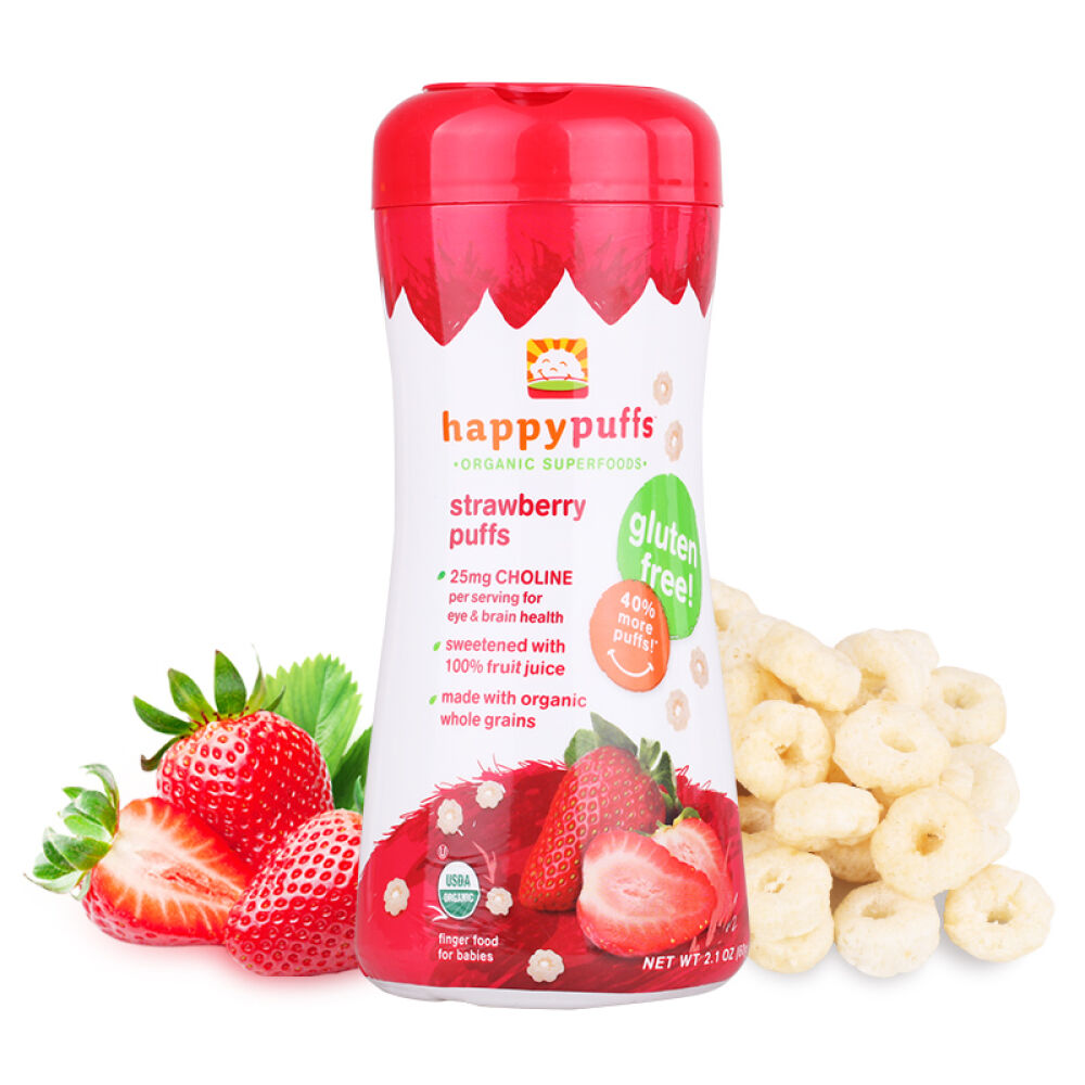 美国原装进口禧贝happybaby有机泡芙小麦圈婴儿饼干宝宝零食香蕉+草莓