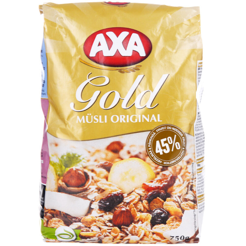 丹麦原装直邮【瑞典AXA】燕麦水果坚果营养即食麦片早餐AXA黄金坚果水果什锦早餐750克直邮
