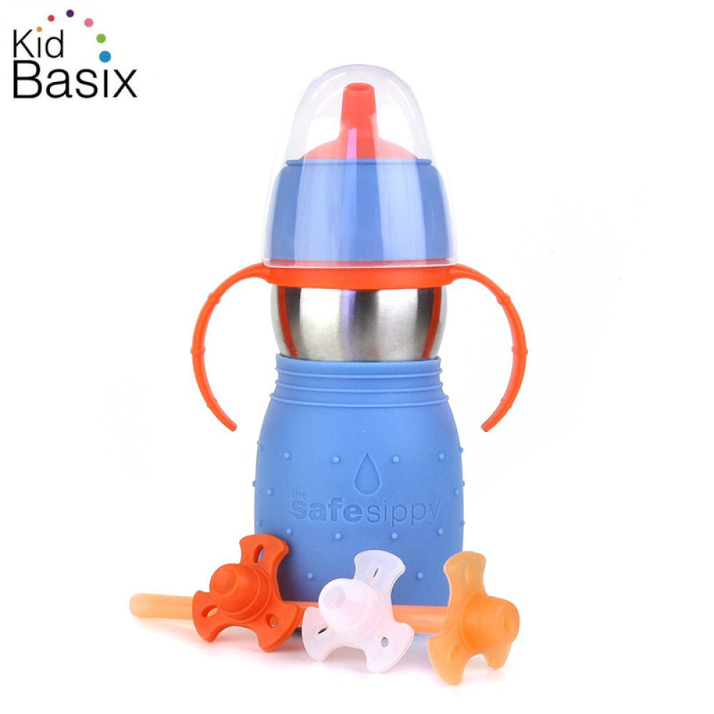 美国KidBasix安思培儿童防漏不锈钢两用学饮吸管杯水杯蓝色