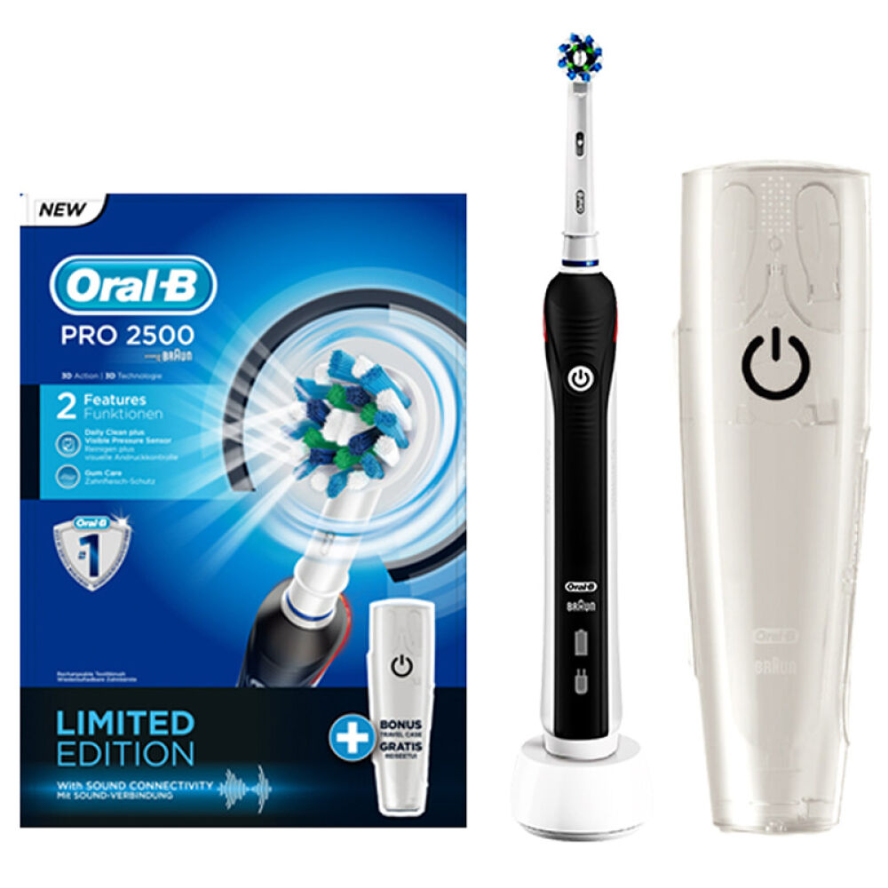 自营德国欧乐B(Oral-B)P2500极客黑限量版电动牙刷&樱花粉限量版电动牙刷套装