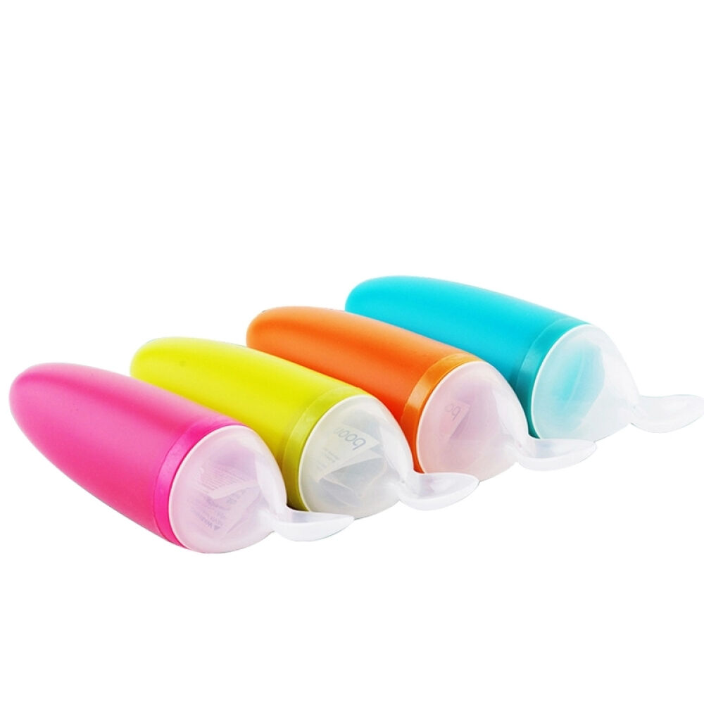 美国原装进口Boon儿童餐具挤压勺喂药器吸盘碗零食储存盒宝宝训练软硬两头勺挤压勺89ml粉色