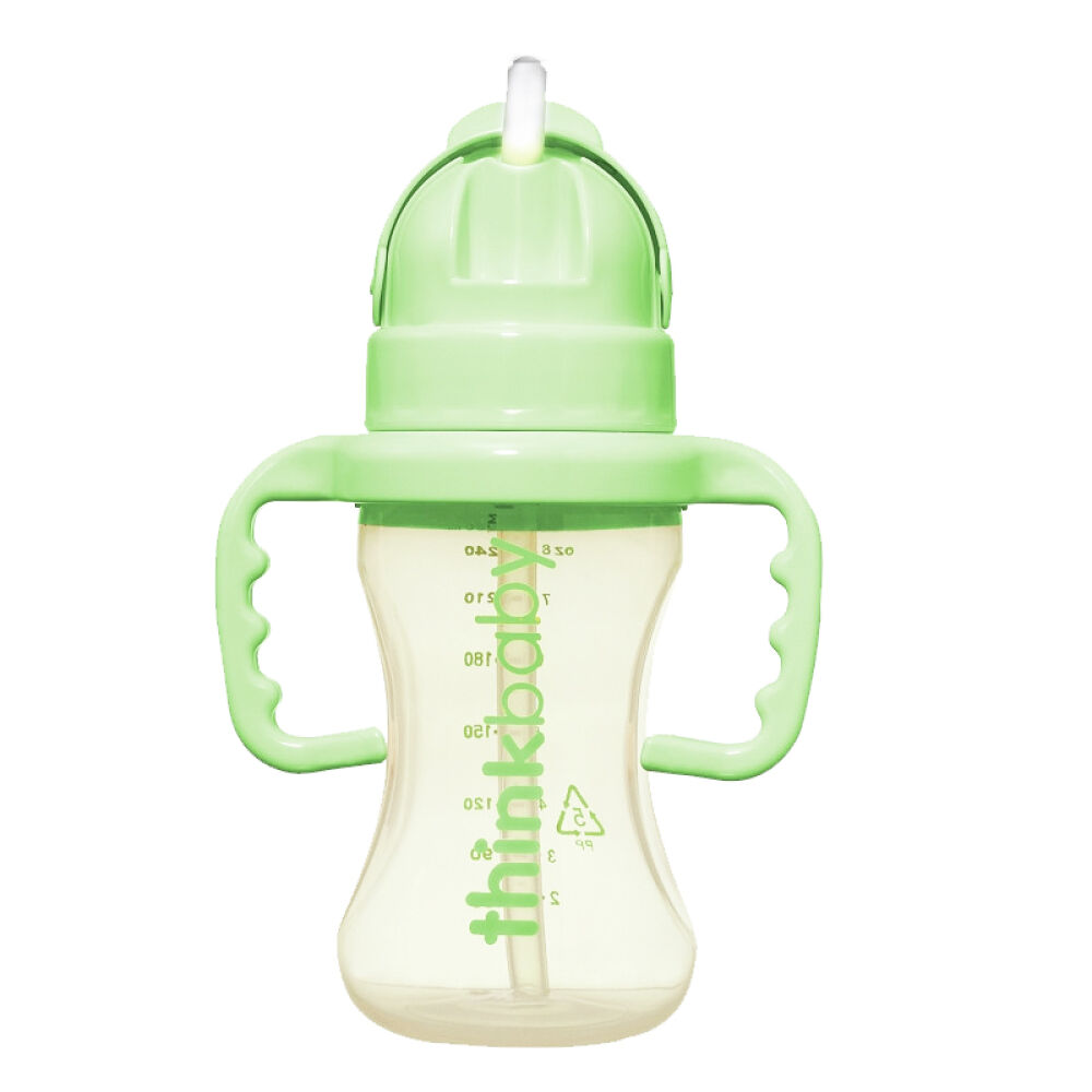 美国原装进口辛克宝贝Thinkbaby宝宝婴幼儿不锈钢餐具套餐婴儿吸管杯12-36个月9OZ绿色