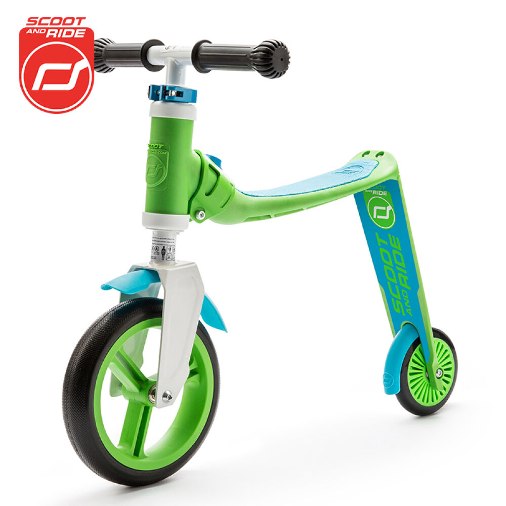 奥地利scootride儿童滑板车骑滑2合1滑板车平衡可坐蓝绿色