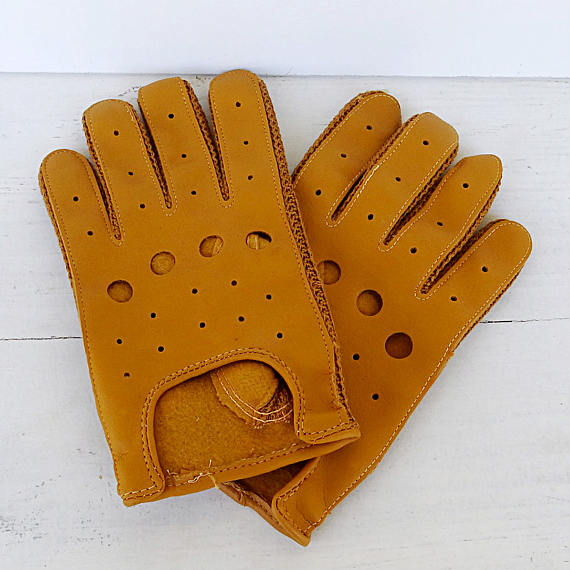 Retrodrivingglovesformenmensveganleatherglovescamelbrownleatherglovesperforateddrivingglovesvintage1970sNewGiftfordad