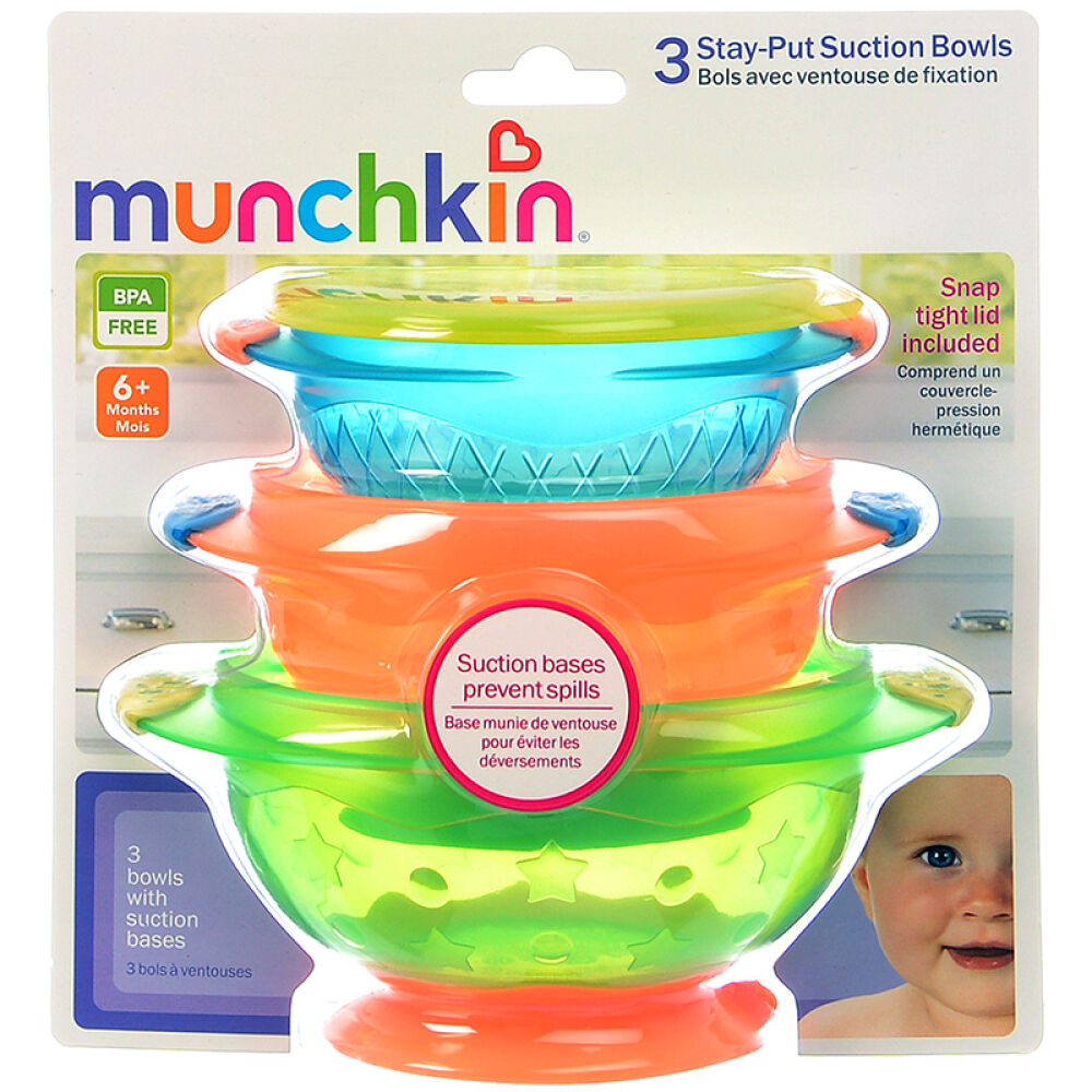 自营满趣健Munchkin多彩吸盘碗宝宝训练碗3只装6个月以上宝宝