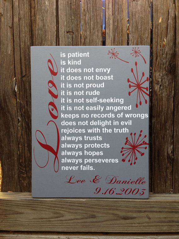 valentinesdaygiftloveispatient1corinthians13:4woodsignwedding
