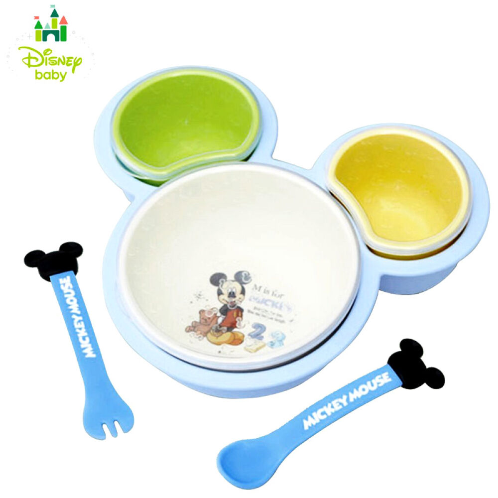 全球购日本进口Disney迪士尼/迪斯尼锦化成米奇-米妮儿童餐具餐盘套装六件套米奇蓝色带盖六件套