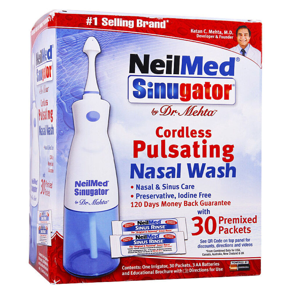 美国进口原装正品Neilmed成人通鼻手动洗鼻器壶鼻腔冲洗器护理器洗鼻盐清理鼻腔缓解鼻塞干电动脉冲洗鼻器+30包盐
