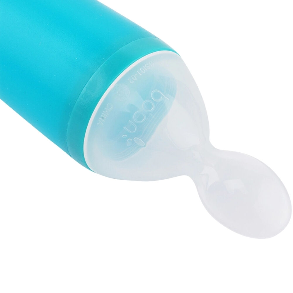 美国潮牌Boon儿童餐具吸盘碗宝宝可弯角训练叉勺婴儿碗勺子喂养勺蓝