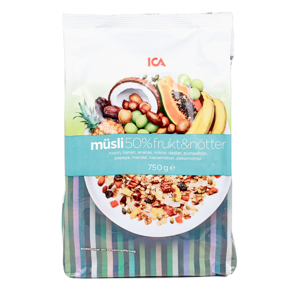 ICA麦片燕麦片早餐即食冲饮谷物水果麦片瑞典原装进口加水果坚果免煮冲调饮品包税50%水果坚果燕麦片750g/袋
