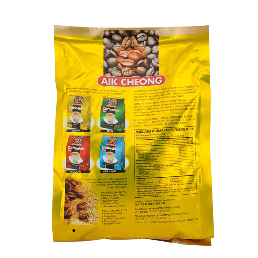 马来西亚进口AikCheong益昌赤砂糖即溶咖啡500g*2袋