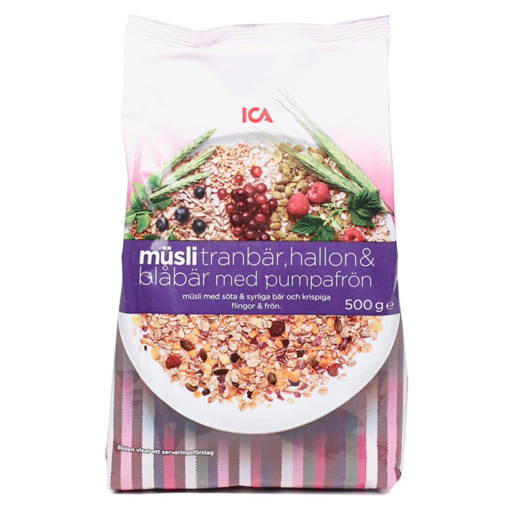 ICA麦片燕麦片早餐即食冲饮谷物水果麦片瑞典原装进口加水果坚果免煮冲调饮品包税蓝莓蔓越莓燕麦片500g/袋