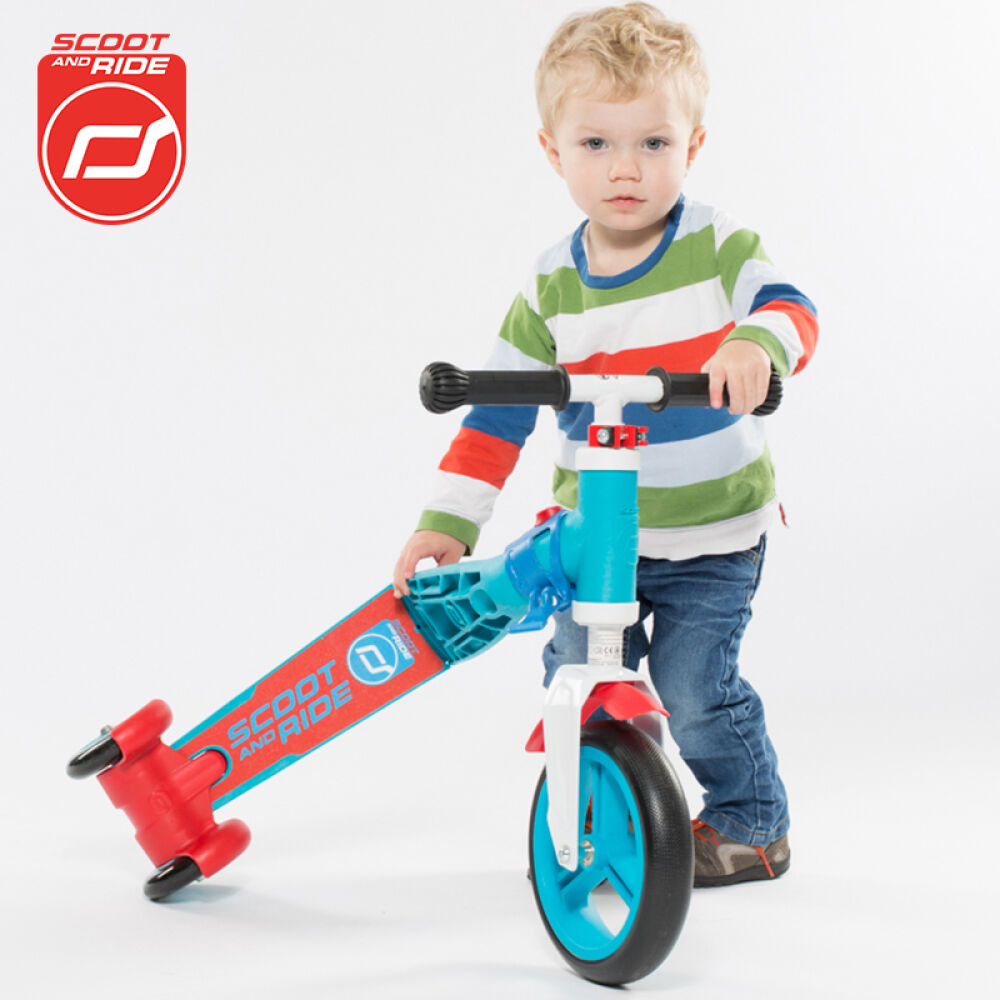 【全球购】奥地利scootride酷骑滑威精灵儿童两用滑板车平衡车可坐可滑1-3岁蓝红色