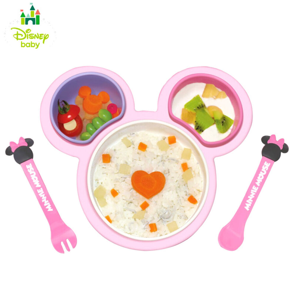 全球购日本进口Disney迪士尼/迪斯尼锦化成米奇-米妮儿童餐具餐盘套装六件套米妮粉色带盖六件套