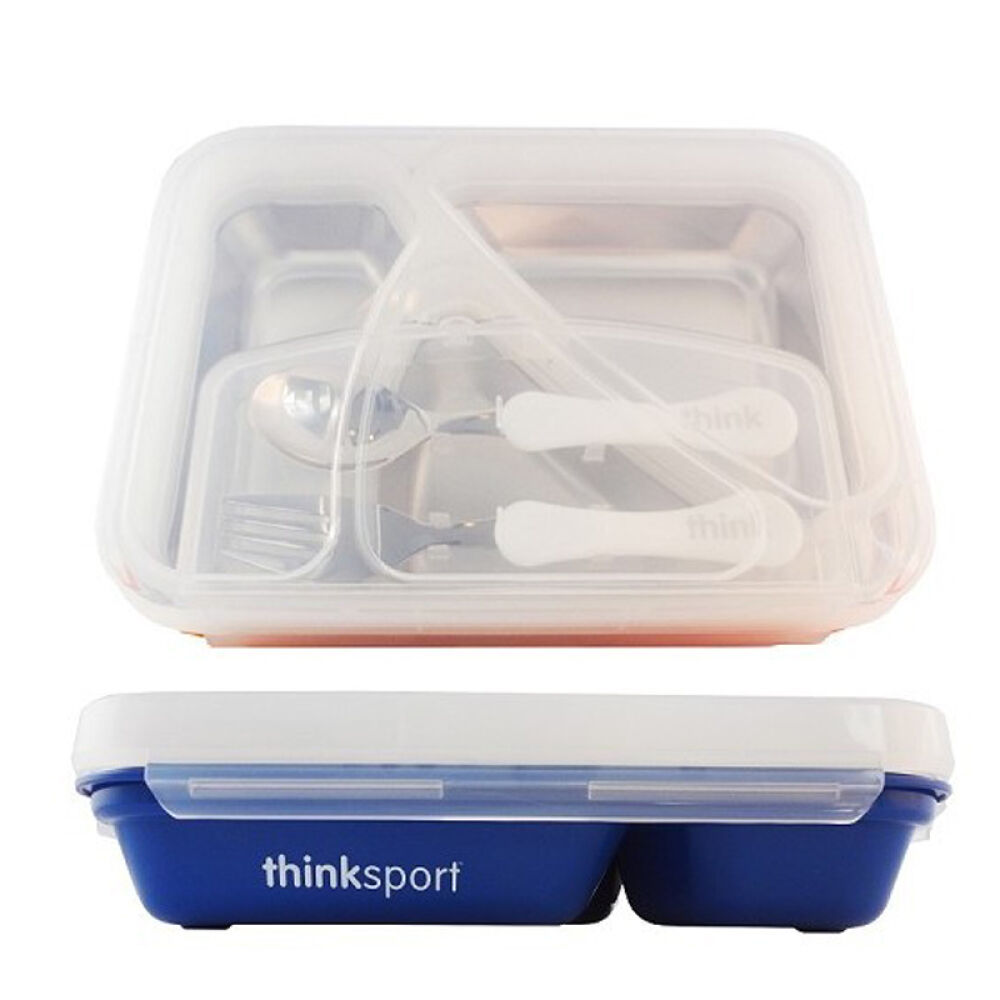 thinkbaby辛克宝贝儿童不锈钢餐具餐盘饭盒宝宝野餐盒附刀叉蓝色