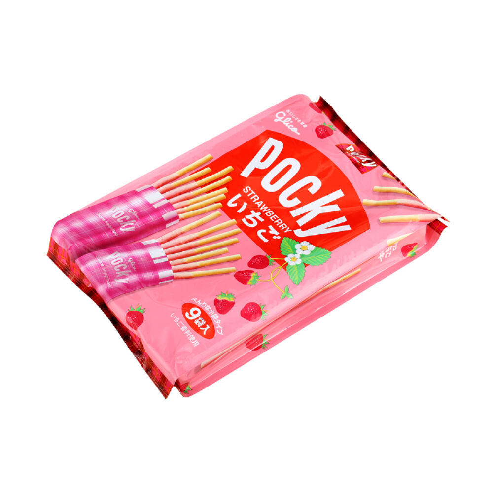 日本进口饼干格力高pocky巧克力棒127g草莓味